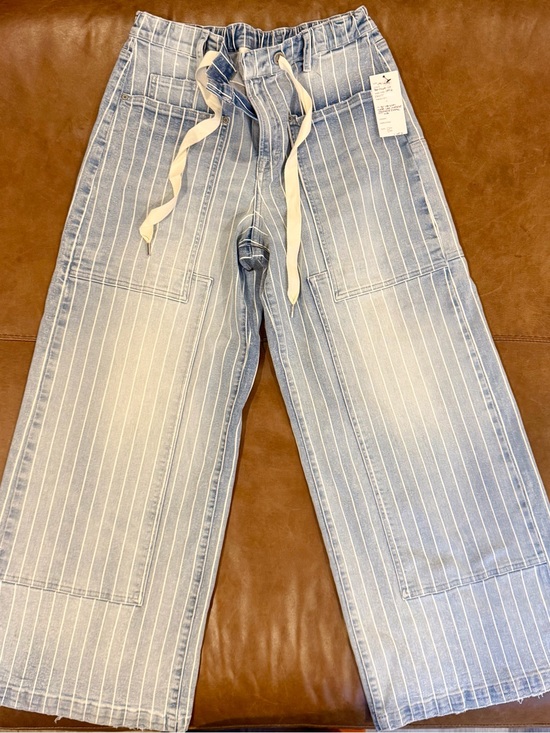 Hidden Denim - Hidden Nori Striped Light Blue Wide-Leg Jeans with Drawstring Waist